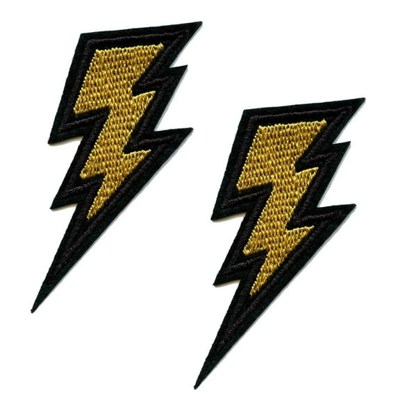 Gold Lightning Bolts Emojis Embroidered Iron On Patch (2 Pack)