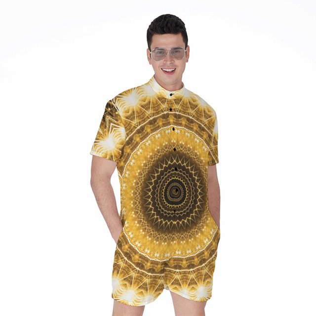 Gold Lights Kaleidoscope Short Sleeve Men'S Rompers Casual Summer Jumpsuits Outfit