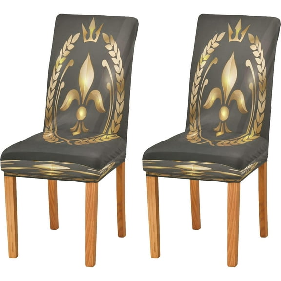 Gold Lily Fleur De Lis Dining Room Chair Covers Chair Slipcovers Seat Protector Removable Washable Chair Cover For Home Kitchen Restaurant Hotel 4pcs