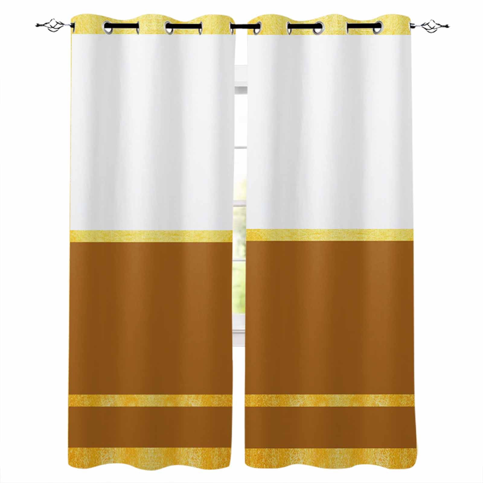 Rectangular Curtains Gold Line Blackout Curtains 45 Inch Length Brown Color Block ...