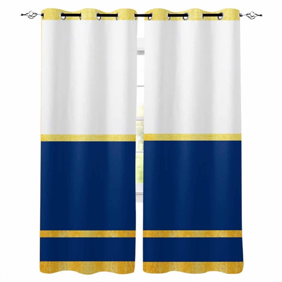 Gold Line Blackout Curtains 63 Inch Length Navy Blue Color Block Rectangular Geometric Modern Thermal Insulated Window Curtain Window Drapes 2 Panels for Bedroom Living Room 42"Wx63"L