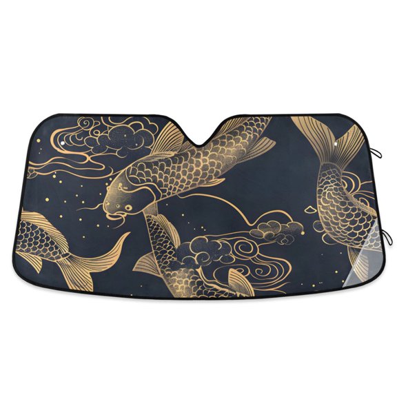 Gold Line Fish Car Windshield Sun Shade Reflector Sunshade Foldable for Front Keeps Vehicle Cool