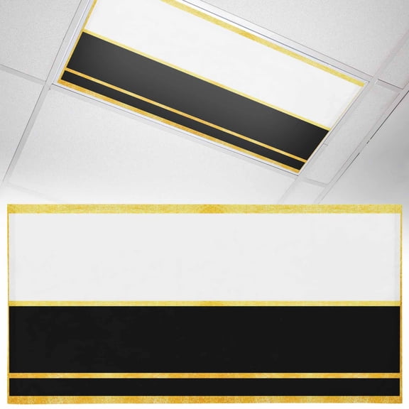 Gold Line Fluorescent Light Covers Black Color Block Rectangular Geometric Modern Magnetic Light Filters Ceiling Lighting Panel Shade for Classroom Office Home 2 x 4 ft, 1 Pack