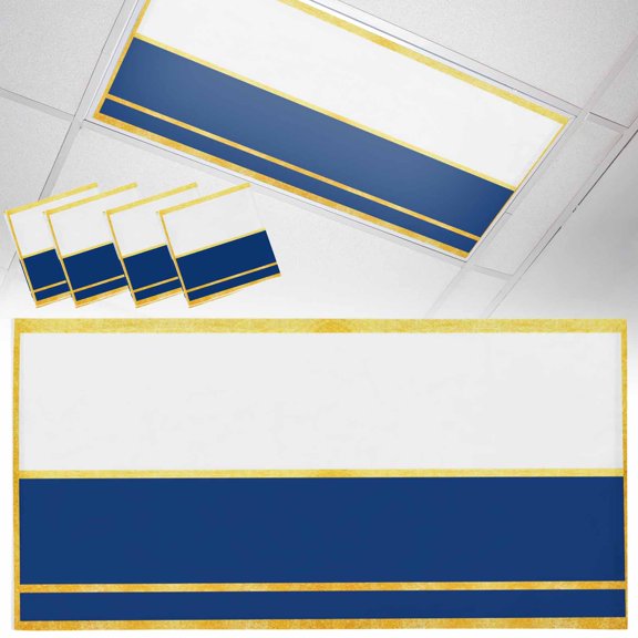 Gold Line Fluorescent Light Covers Navy Blue Color Block Rectangular Geometric Modern Magnetic Light Filters Ceiling Lighting Panel Shade for Classroom Office Home 2 x 4 ft, 4 Pack