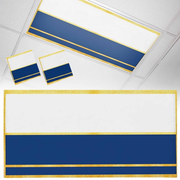 Gold Line Fluorescent Light Covers Navy Blue Color Block Rectangular Geometric Modern Magnetic Light Filters Ceiling Lighting Panel Shade for Classroom Office Home 2 x 4 ft, 2 Pack