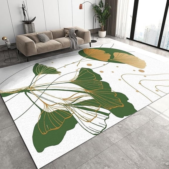 Gold Line Green Ginkgo Leaf Area Rugs, Green Ginkgo Leaf Plant Indoor Non-Slip Kids Rug, Upholstery Rug With Non-Slip Backing For Kids Bedroom Living Room Dining Room Study 3x4ft