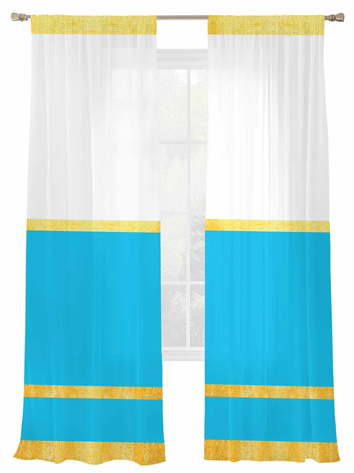 Rectangular Curtains Gold Line Sheer Curtains 2 Panels Set Blue Color Block Rectangular ...