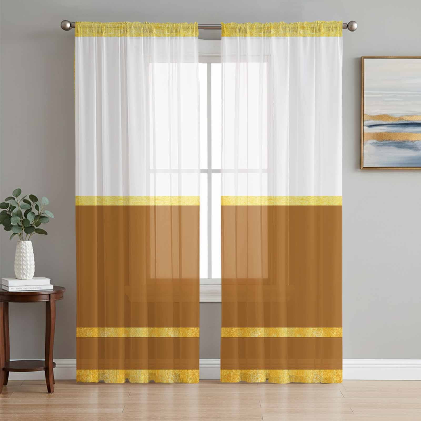 Rectangular Curtains Gold Line Sheer Curtains for Living Room Bedroom, Brown Color Block ...