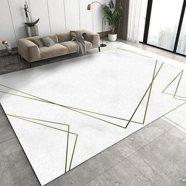 Gold Line Triangular Area Rug, Non Slip Washable Carpet, White Marble Rugs For Living Room Bedroom 2 x 3ft