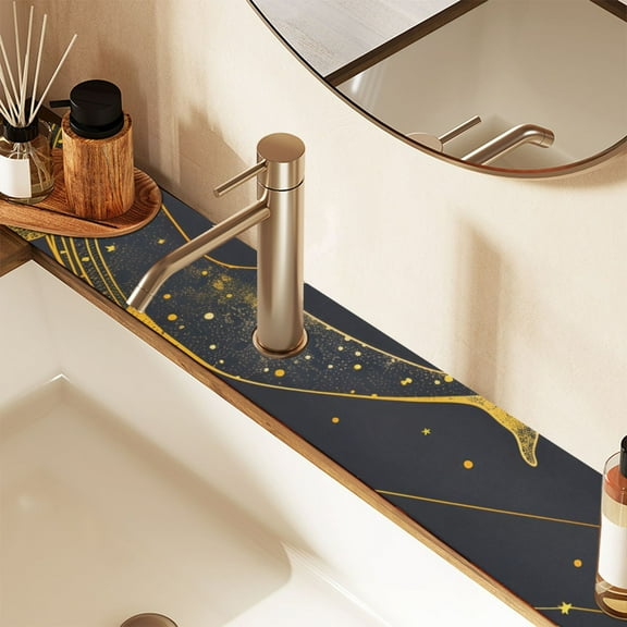 Gold Line Whale Sink Splash Guard Faucet 30x5.4in Drying Mat Drying Mat Absorbent Pad for Bathroom Kitchen 1PCS