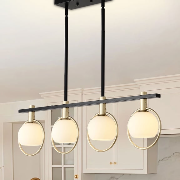 Gold Linear Island Pendant,33"Dining Room Light Fixture Over Table,4-Light Kitchen Island Lighting,Farmhouse Linear Chandelier for Kitchen Dining Room