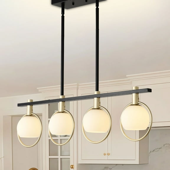 Gold Linear Island Pendant,33"Dining Room Light Fixture Over Table,4-Light Kitchen Island Lighting,Farmhouse Linear Chandelier for Kitchen Dining Room