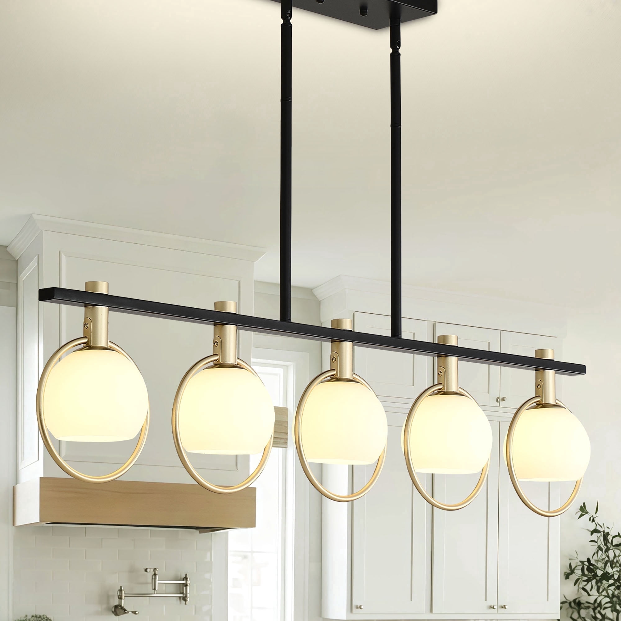 Gold Linear Island Pendant,41"Dining Room Light Fixture Over Table,5-Light Kitchen Island Lighting,Farmhouse Linear Chandelier for Kitchen Dining Room