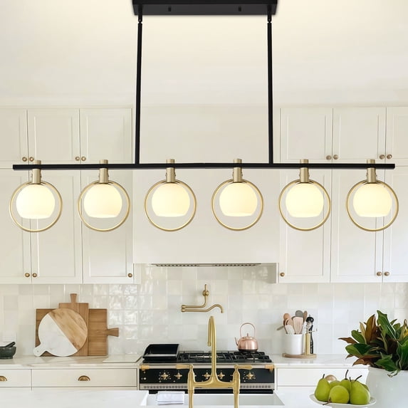 Gold Linear Island Pendant,52"Dining Room Light Fixture Over Table,6-Light Kitchen Island Lighting,Farmhouse Linear Chandelier for Kitchen Dining Room