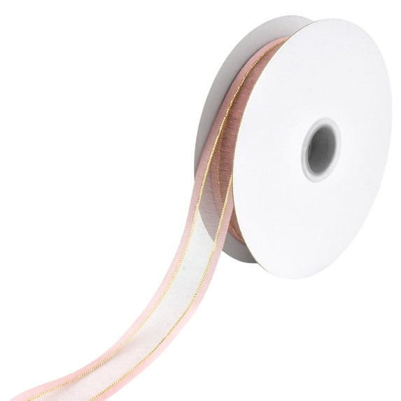Gold-Lined Satin Edge Organza Ribbon, Blush, 5/8-Inch, 25-Yard