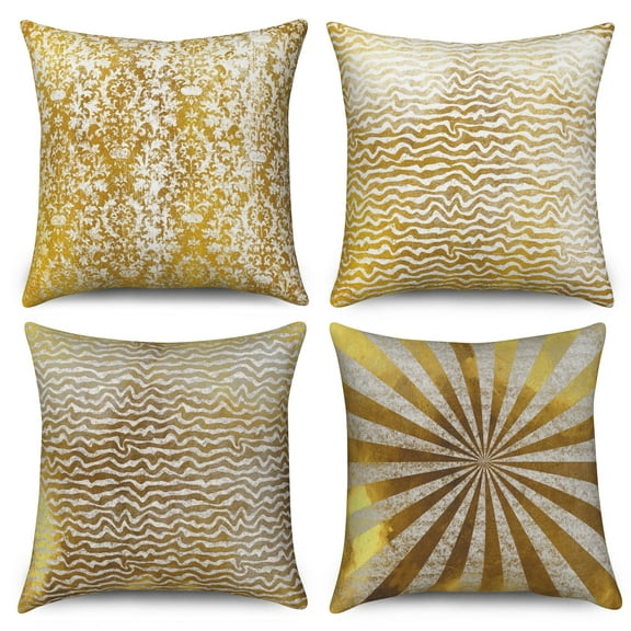 Gold Linen Throw Pillow Covers,Set of 4 18x18 Inch,Boho Bohemia Cushion Cases for Home Decor Living Room Car