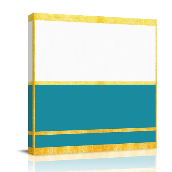 Gold Lines Canvas Wall Art for Living Room, Blue Color Block Rectangular Geometric Modern Wall Decor Framed Artwork Pictures Ready to Hang for Bedroom Office Home Decor