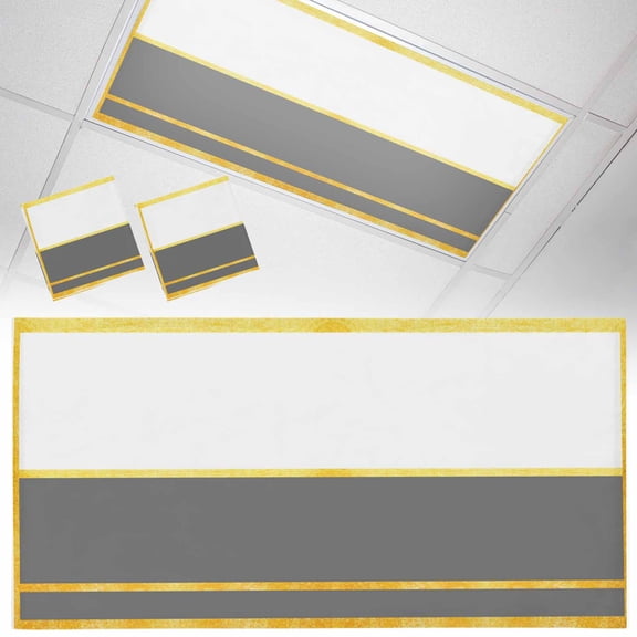 Gold Lines Fluorescent Light Covers Gray Color Block Rectangular Geometric Modern Magnetic Light Filters Ceiling Lighting Panel Shade for Classroom Office Home 2 x 4 ft, 2 Pack