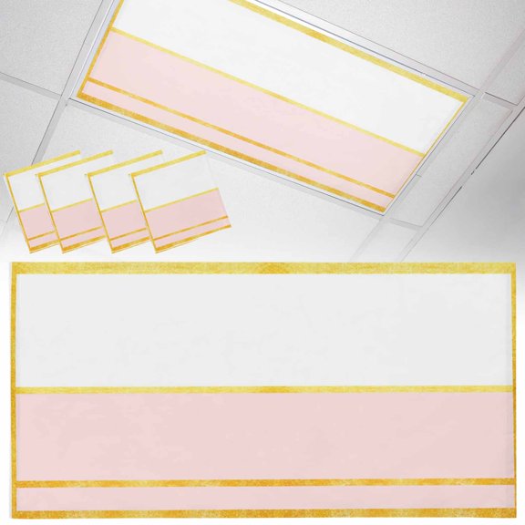Gold Lines Fluorescent Light Covers Pink Color Block Rectangular Geometric Modern Magnetic Light Filters Ceiling Lighting Panel Shade for Classroom Office Home 2 x 4 ft, 4 Pack