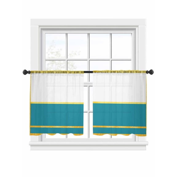 Gold Lines Sheer Curtains 2 Panels Set Blue Color Block Rectangular Geometric Modern Sheer Window Curtains Light Filtering Rod Pocket Voile Drapes for Bedroom Living Room 52"x54"