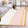 thumbnail image 1 of Gold Lines Washable Area Rugs 2.7'x5', Pink Color Block Rectangular Geometric Modern Low Pile Throw Living Room Rug Non-Slip Sturdy Edge Binding Carpet for Indoor Entryway Bedside Kitchen, 1 of 9