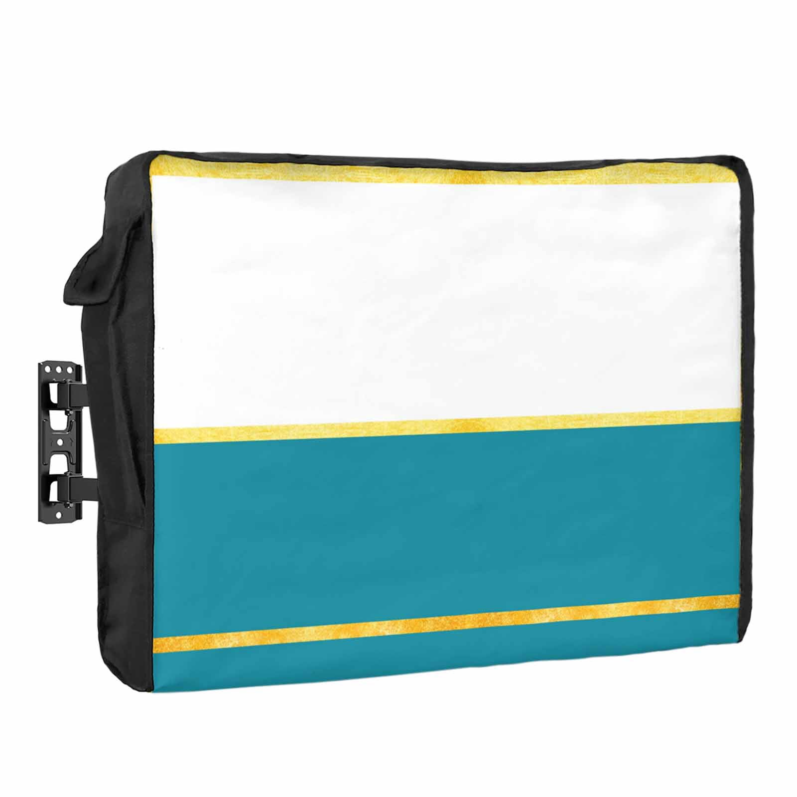 Gold Lines Waterproof Outdoor TV Cover, Blue Color Block Rectangular ...
