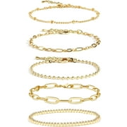 Gold Link Bracelets Sets for Women Girls, 14K Gold Plated Dainty Classic Adjustable Paperclip Layered Bracelets, Fashion Simple Chain Tennis Bracelet with Zirconia, Jewelry Gifts