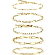 MSOUTGONE Gold Link Bracelets Sets for Women Girls, 14K Gold Plated Dainty Classic Adjustable Paperclip Layered Bracelets, Fashion Simple Chain Tennis Bracelet with Zirconia, Jewelry Gifts