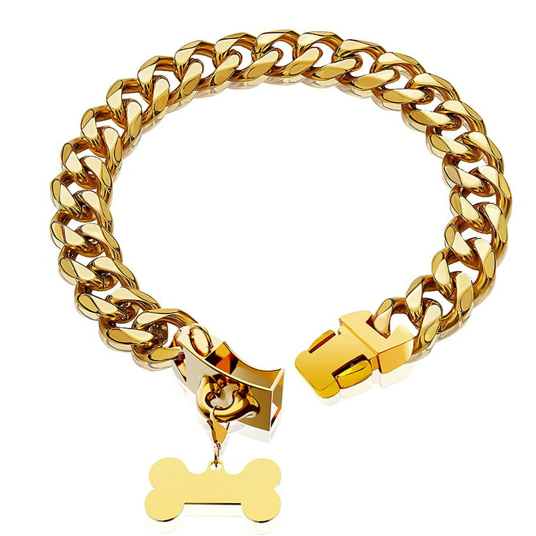 Gold Link Chain Dog Collar - Tiny Bling for Small Dogs or Puppies -  Lightweight Braided Metal Look - Fits Chihuahua, Yorkie, Mini Breeds - Pet  Jewelry & Accessories 