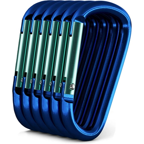 Gold Lion Carabiner 3" Aluminum Carabiner D Shape Buckle Pack, Keychain Clip, Spring Snap Key Chain Clip Hook Buckle - Blue 3" (6 Pack)