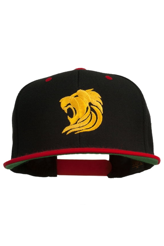 Gold Lion Embroidered Snapback Cap - Black Red OSFM