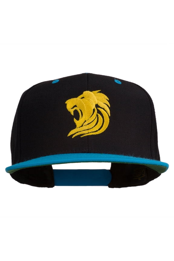 Gold Lion Embroidered Snapback Cap - Black Teal OSFM