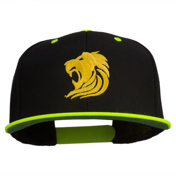 Gold Lion Embroidered Snapback Cap - Neon Yellow OSFM
