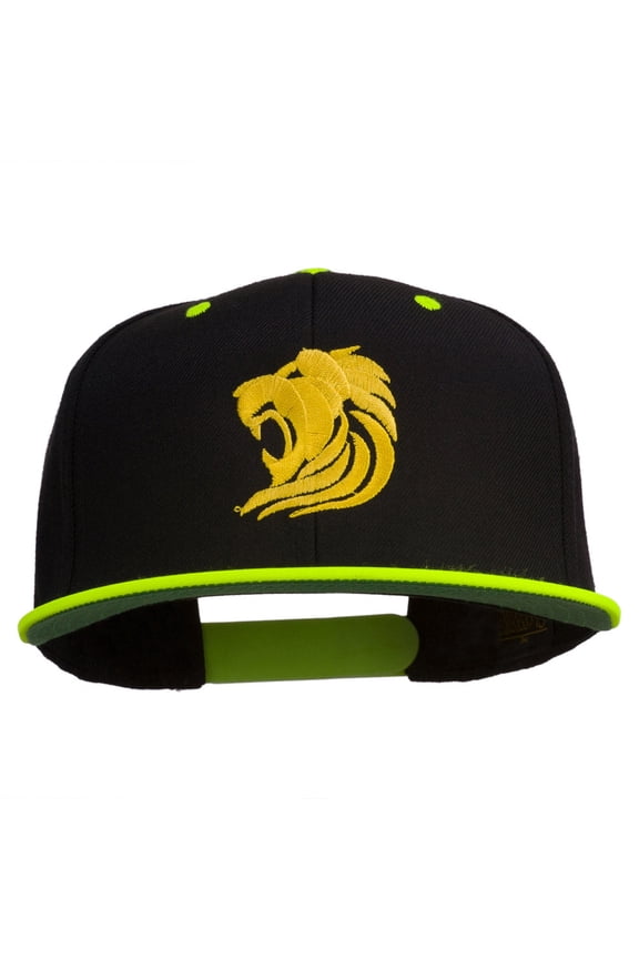 Gold Lion Embroidered Snapback Cap - Neon Yellow OSFM