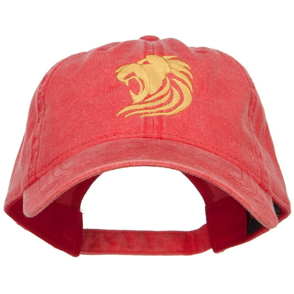 Gold Lion Embroidered Washed Cotton Cap - Red OSFM
