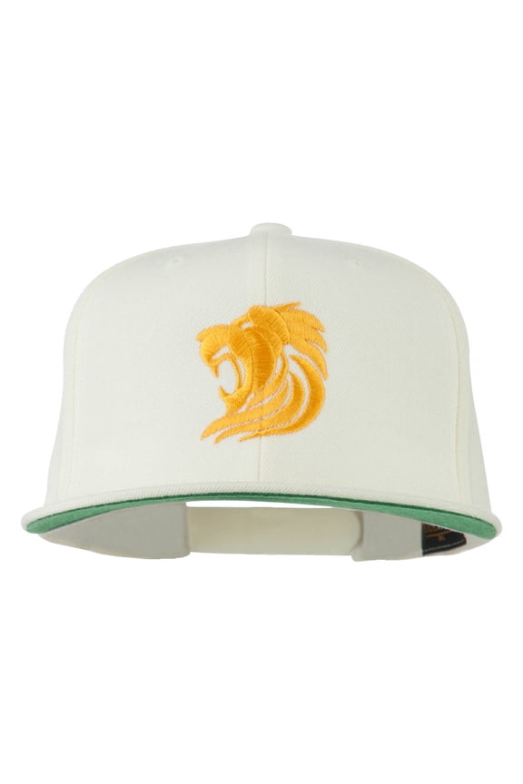 Gold Lion Embroidered Wool Snapback Cap - Natural OSFM