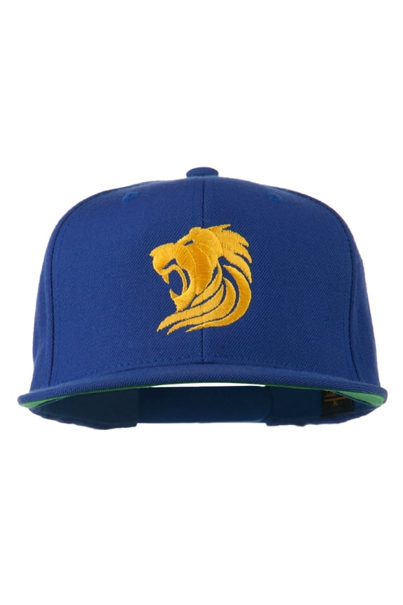 Gold Lion Embroidered Wool Snapback Cap - Royal OSFM