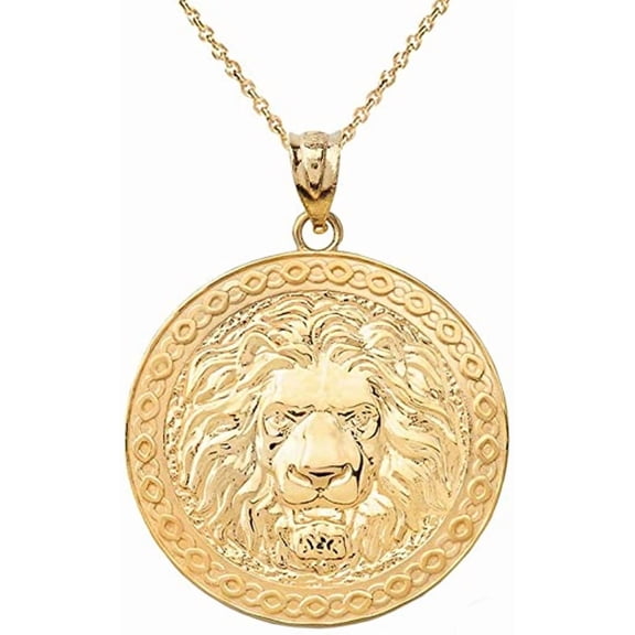 Gold Lion Head Medallion Pendant Necklace (14K Yellow Gold, Pendant Only)