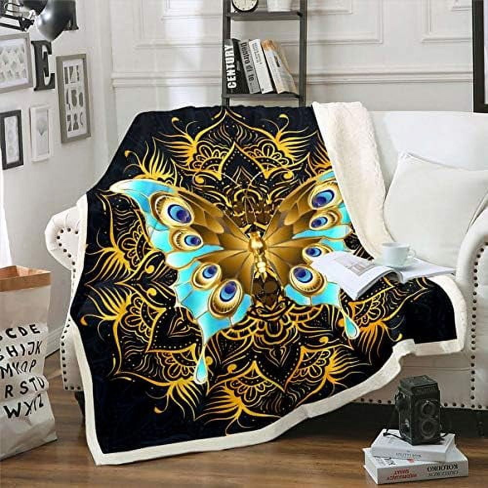 Gold Lion Sherpa Blanket Lion Head Fleece Blanket African Safari