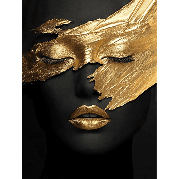 Gold Lips Abstract Canvas Painting Suitable for Living Room Bedroom Bathroom Office and Hallway Decoration.