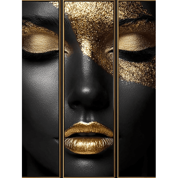 Gold Lips Abstract Canvas PaintingSuitable for Living RoomBedroomBathroomOfficeand Hotel Decoration.