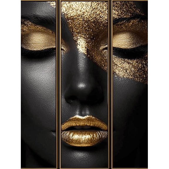 Gold Lips Abstract Canvas PaintingSuitable for Living RoomBathroomOfficeand Hotel Decoration.