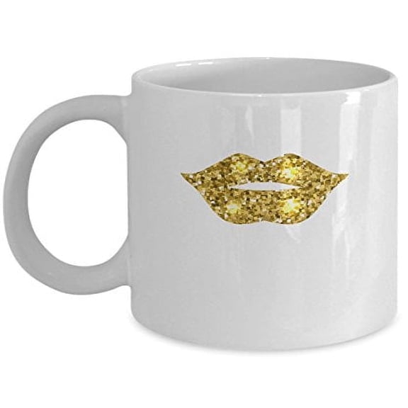 Gold Lips 11 oz Coffee Mug - Unique Gifts White Ceramic