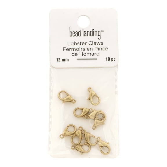 Bead Landing Gold Lobster Claw Clasps - 12mm Nickel-Free Jewelry Closures in Assorted Finishes for Necklaces, Bracelets & Charms, 12 Pack