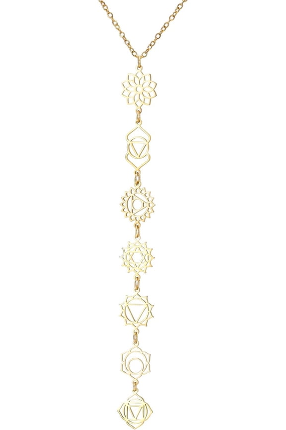 Gold Long Chakra Spiritual Necklace for Women Trendy Healing Yoga 7 Chakra Symbols with Crystal Y Necklace Gift for Mother Sister[z5746]