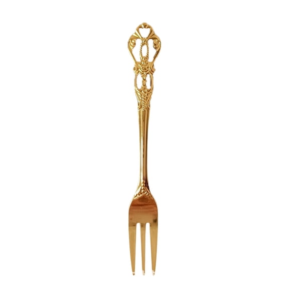 Gold Long Handle Dessert Fork With Hollow Vintage Design In Stainless Steel For Serving Sweets And Cheese Classic Style For Home Entertaining And Cafes