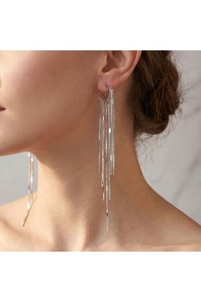 Gold Long Prom Earrings for Women, Final Polished Plated Pearl & Chain Tassel Threader Earrings, Hypoallergenic Bride Party Jewelry Gifts
