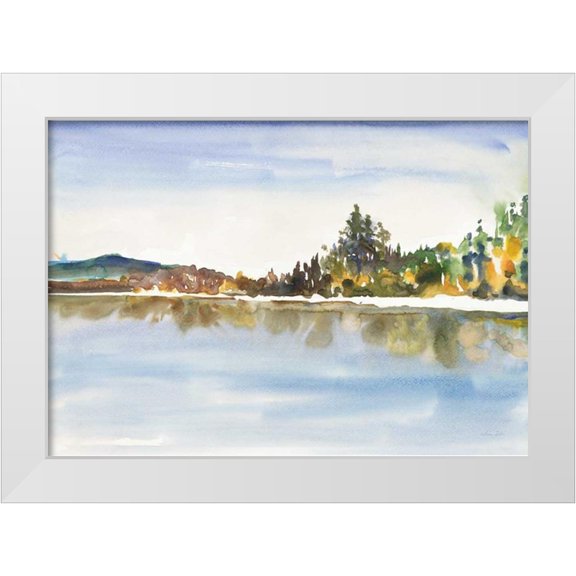 Gold, Lora 14x11 White Modern Wood Framed Museum Art Print Titled - Lakeside Reflections