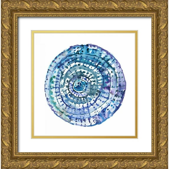 Gold, Lora 26x26 Gold Ornate Wood Framed with Double Matting Museum Art Print Titled - Watery Blue Mandala 1