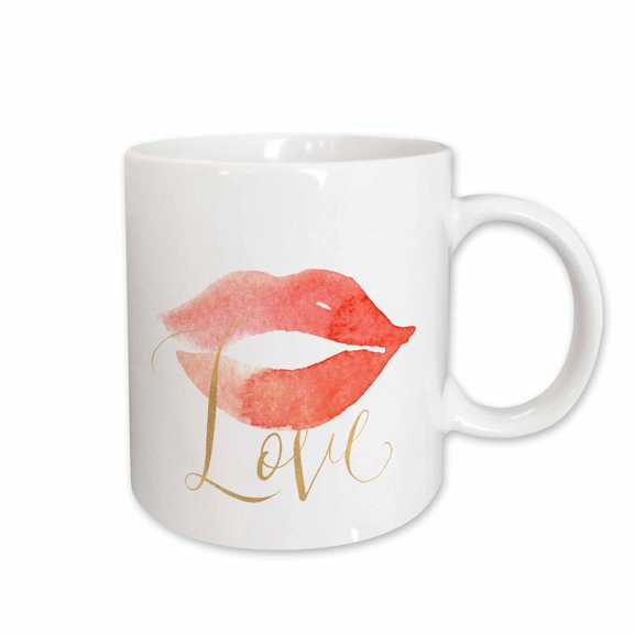 3drose, Gold Love Red Lips Kiss, 11oz Mug